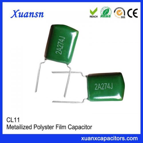 Polyester film capacitor 274J100V has high current strength, low loss, smaller volume than some other capacitors, better stability, suitable for bypass capacitor