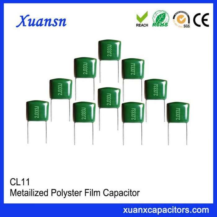 The high dielectric constant CL11 333J 630V polyester film capacitor medium will generate induced charge and weaken the electric field when an electric field is applied.