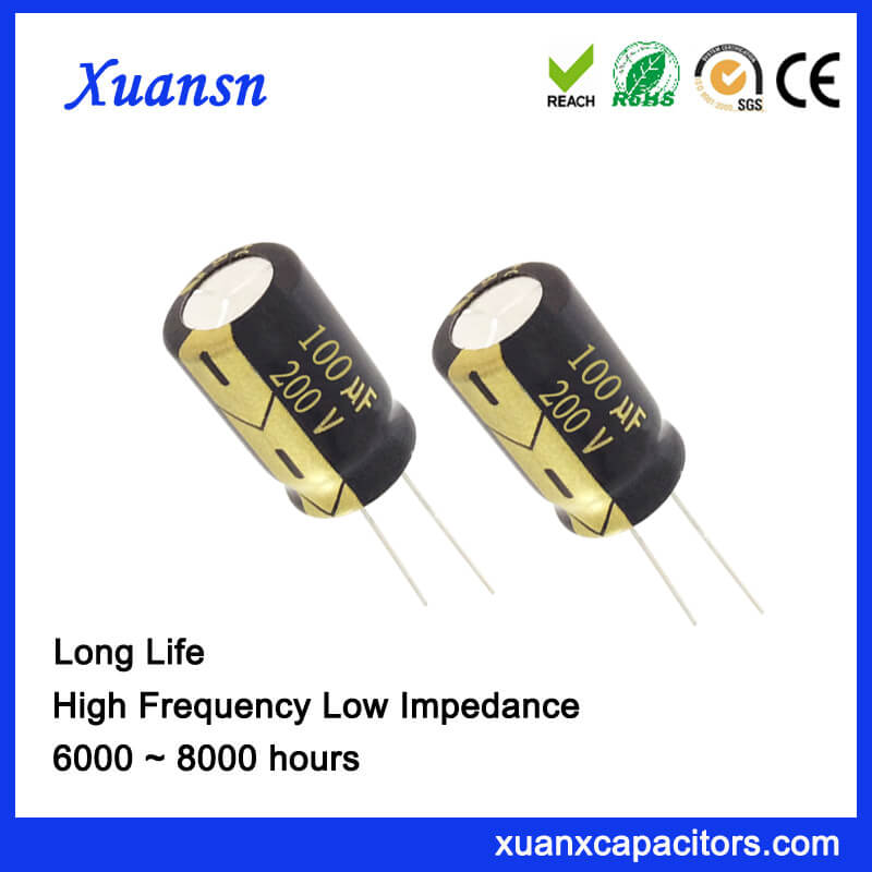 2pcs 100uF 200V Aluminum Electrolytic Capacitor – Radial 16x25mm ±20% CD Series