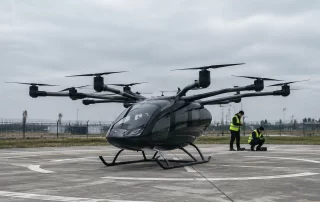 eVTOL DC-link capacitor applications - eVTOL electric aircraft on test helipad