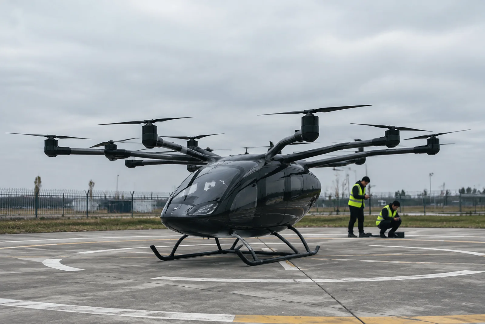 eVTOL DC-link capacitor applications - eVTOL electric aircraft on test helipad