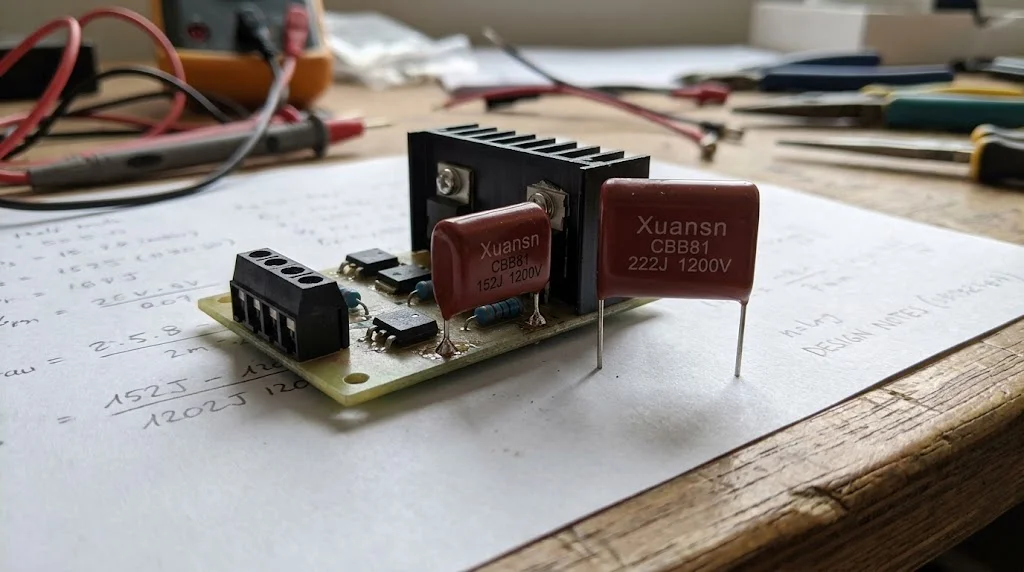 rc snubber design - comparing a 1.5nF 1200V CBB81 snubber capacitor on a half bridge board with a 2.2nF alternative